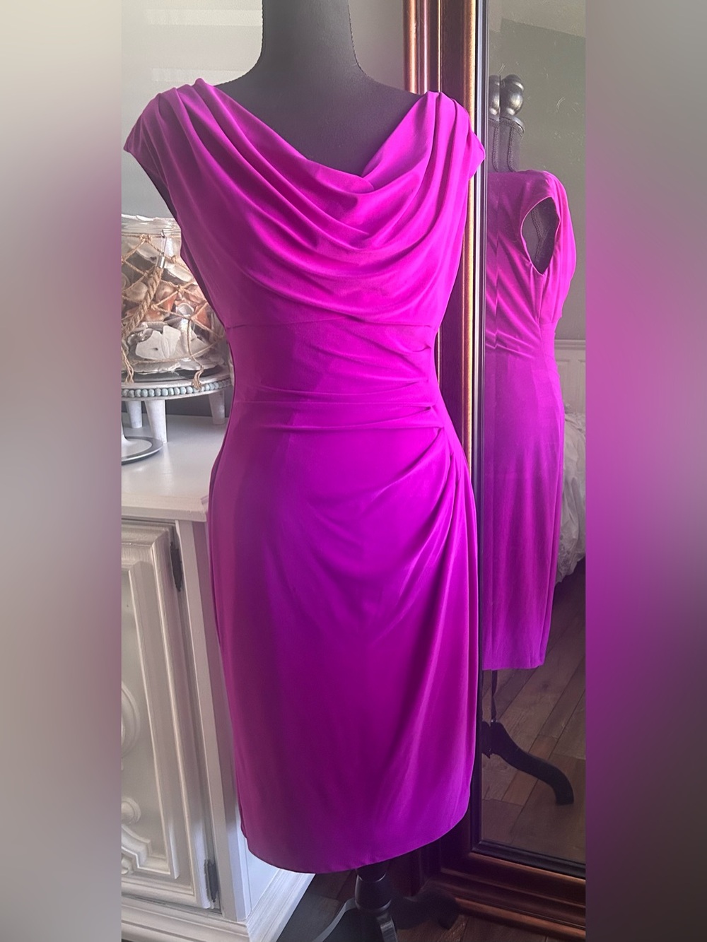 Ralph Lauren Vibrant Magenta Cowl-Neck Midi Dress